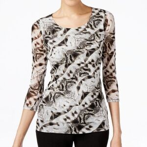 Alfani Petite Printed Tiered Mesh Top PL